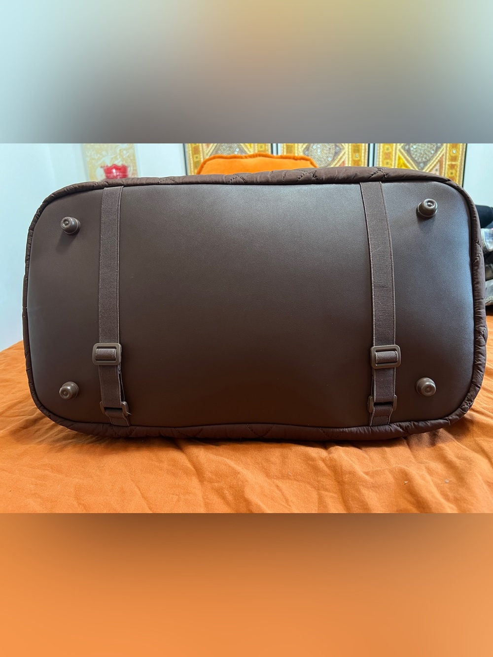 Poppy & Peonies Quilted Voyager Weekender Travel Bag Gym Carry-On in Espresso - Picture 6 of 15